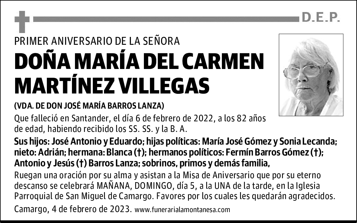 DOÑA MARÍA DEL CARMEN MARTÍNEZ VILLEGAS