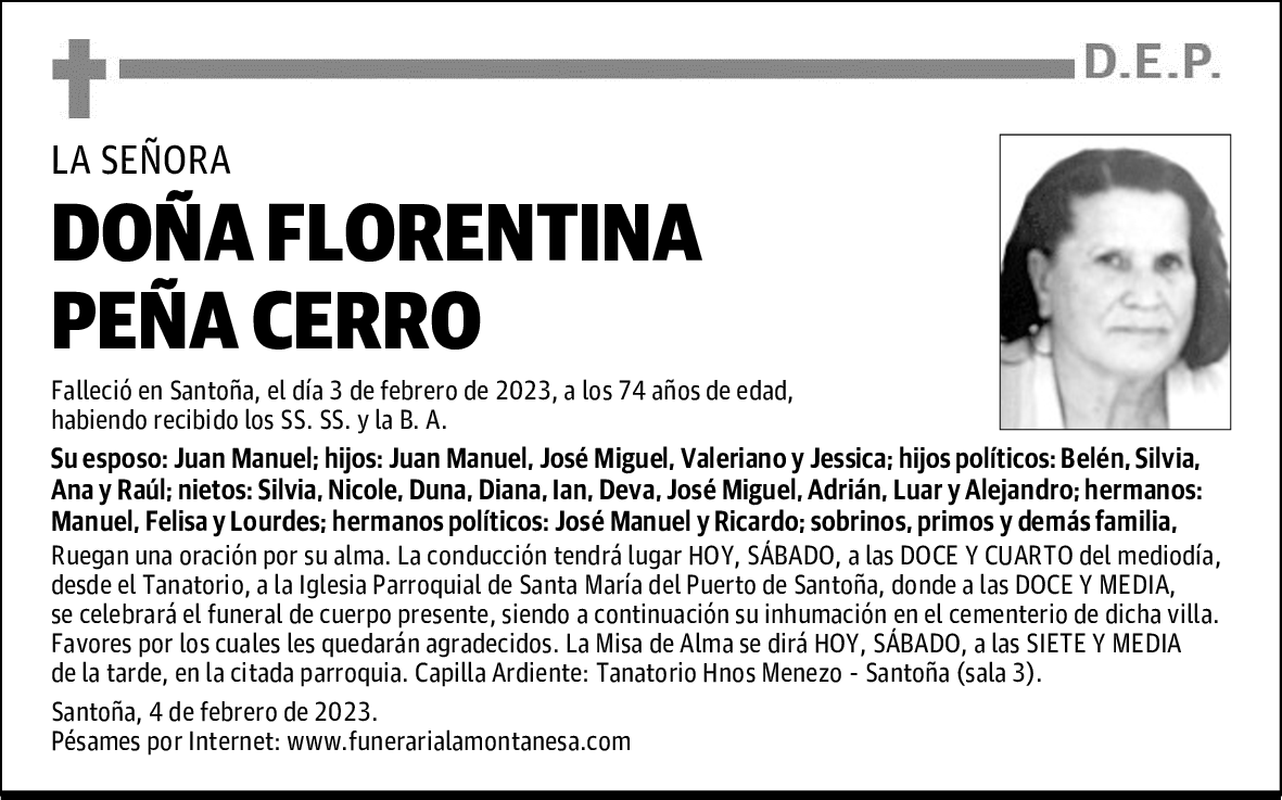 DOÑA FLORENTINA PEÑA CERRO