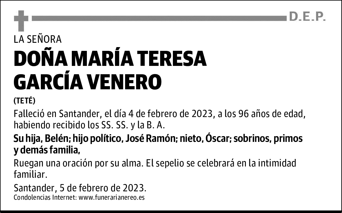 DOÑA MARÍA TERESA GARCÍA VENERO