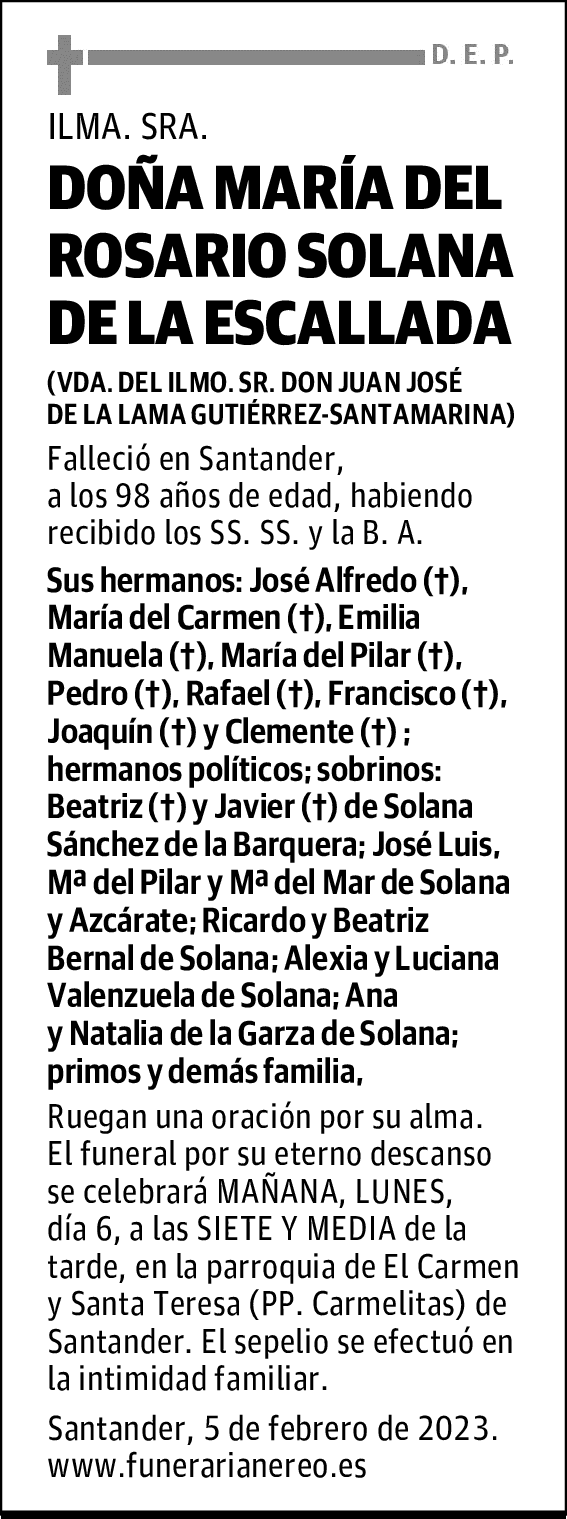 DOÑA MARÍA DEL ROSARIO SOLANA DE LA ESCALLADA