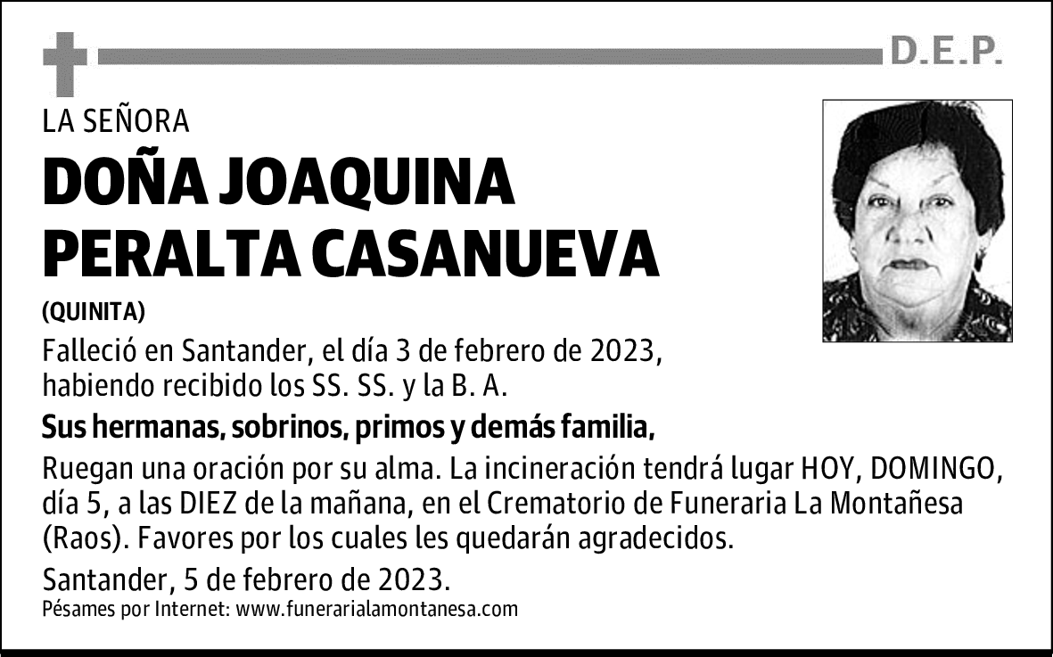 DOÑA JOAQUINA PERALTA CASANUEVA