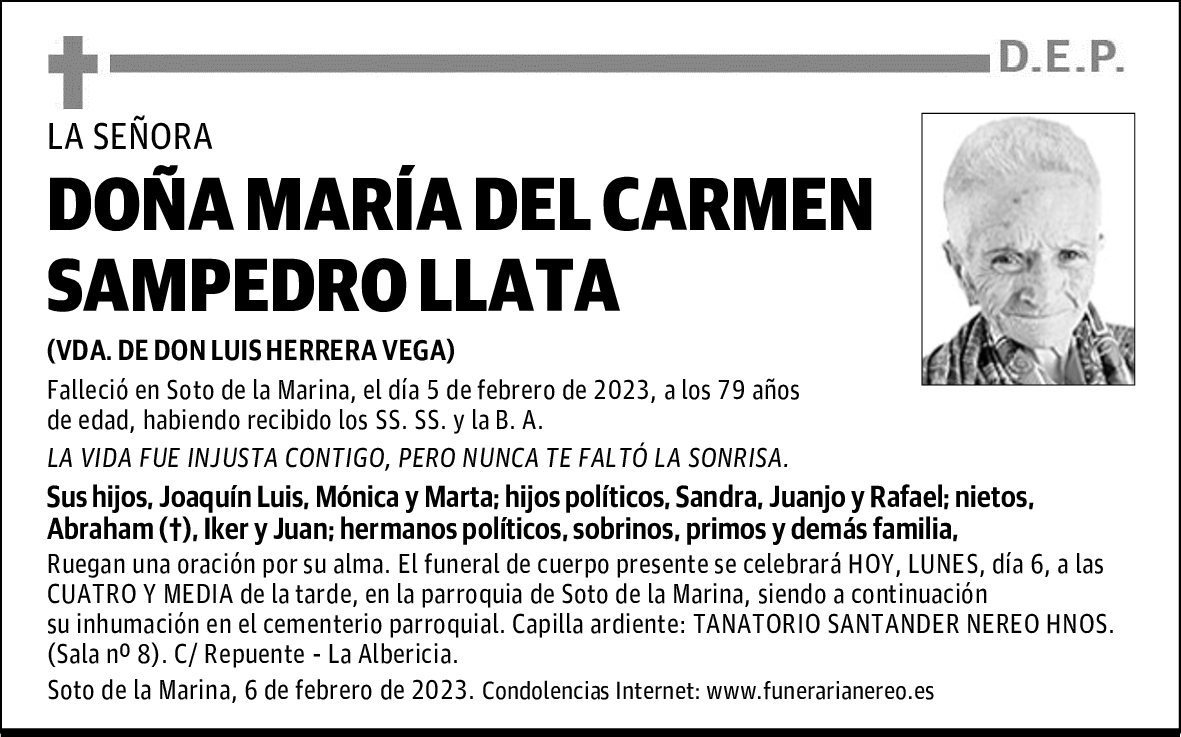 DOÑA MARÍA DEL CARMEN SAMPEDRO LLATA
