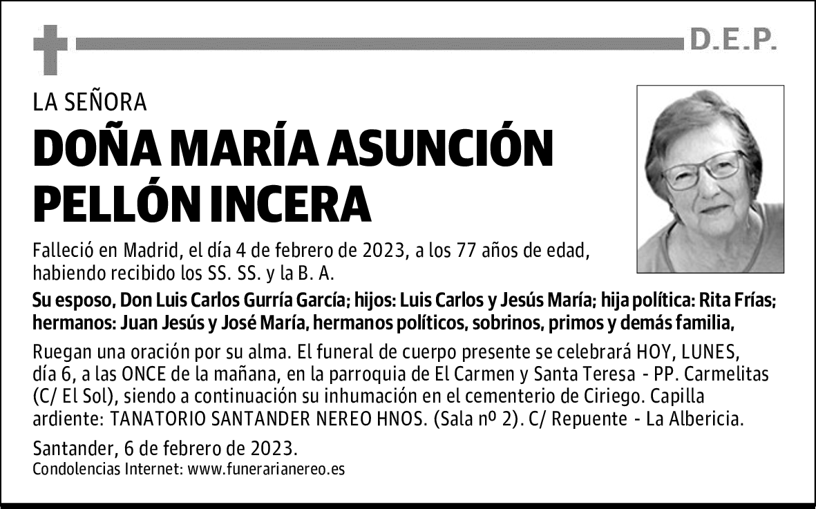 DOÑA MARÍA ASUNCIÓN PELLÓN INCERA