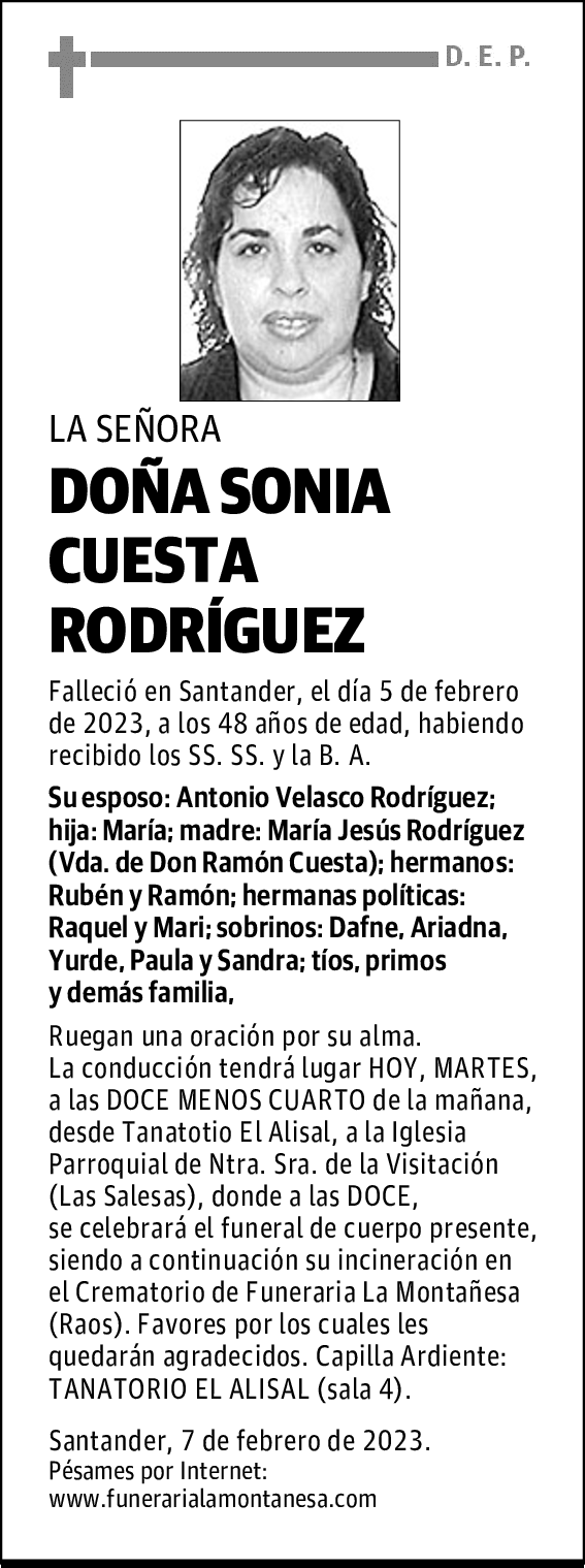 DOÑA SONIA CUESTA RODRÍGUEZ