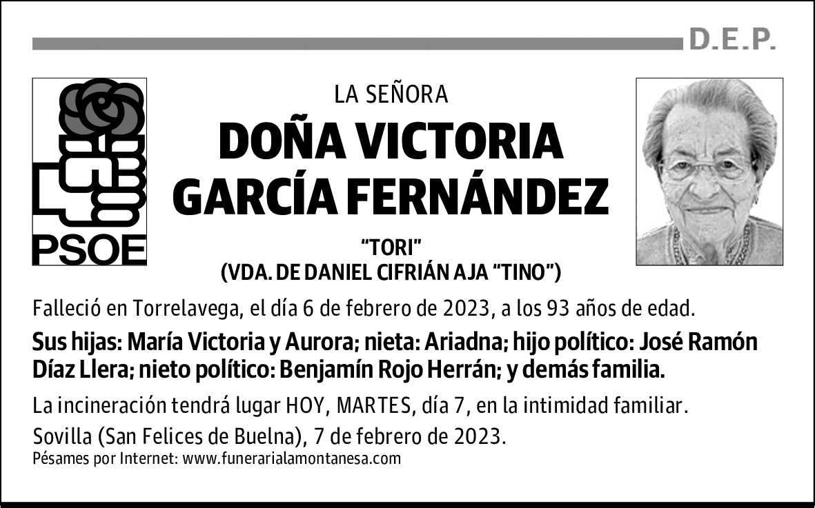DOÑA VICTORIA GARCÍA FERNÁNDEZ