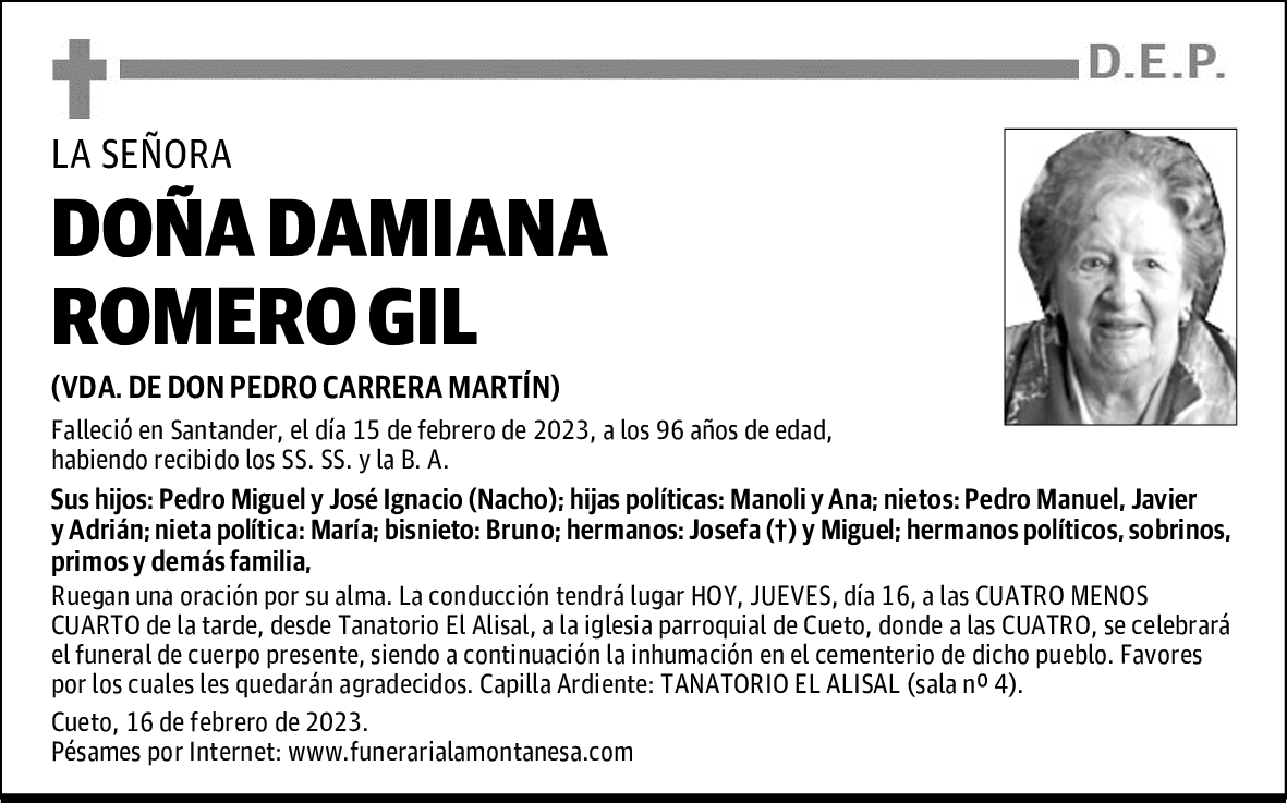 DOÑA DAMIANA ROMERO GIL