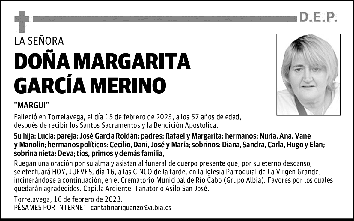 DOÑA MARGARITA GARCÍA MERINO
