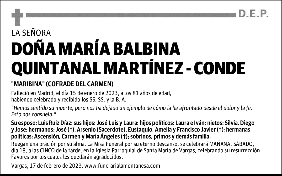DOÑA MARÍA BALBINA QUINTANAL MARTÍNEZ - CONDE