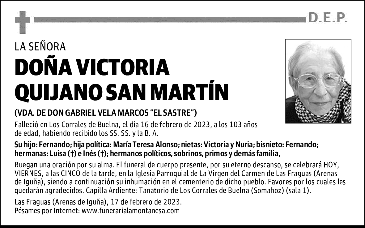 DOÑA VICTORIA QUIJANO SAN MARTÍN