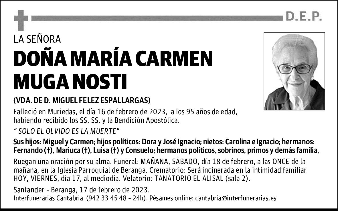 DOÑA MARÍA CARMEN MUGA NOSTI