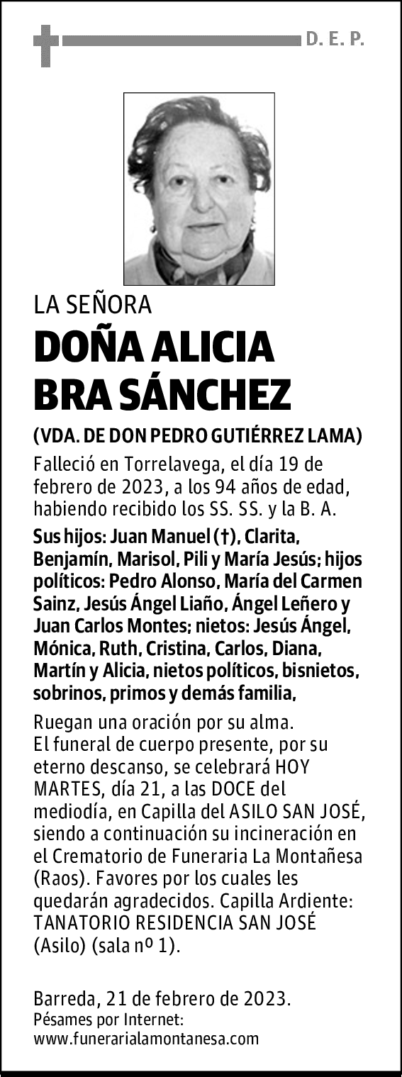 DOÑA ALICIA BRA SÁNCHEZ