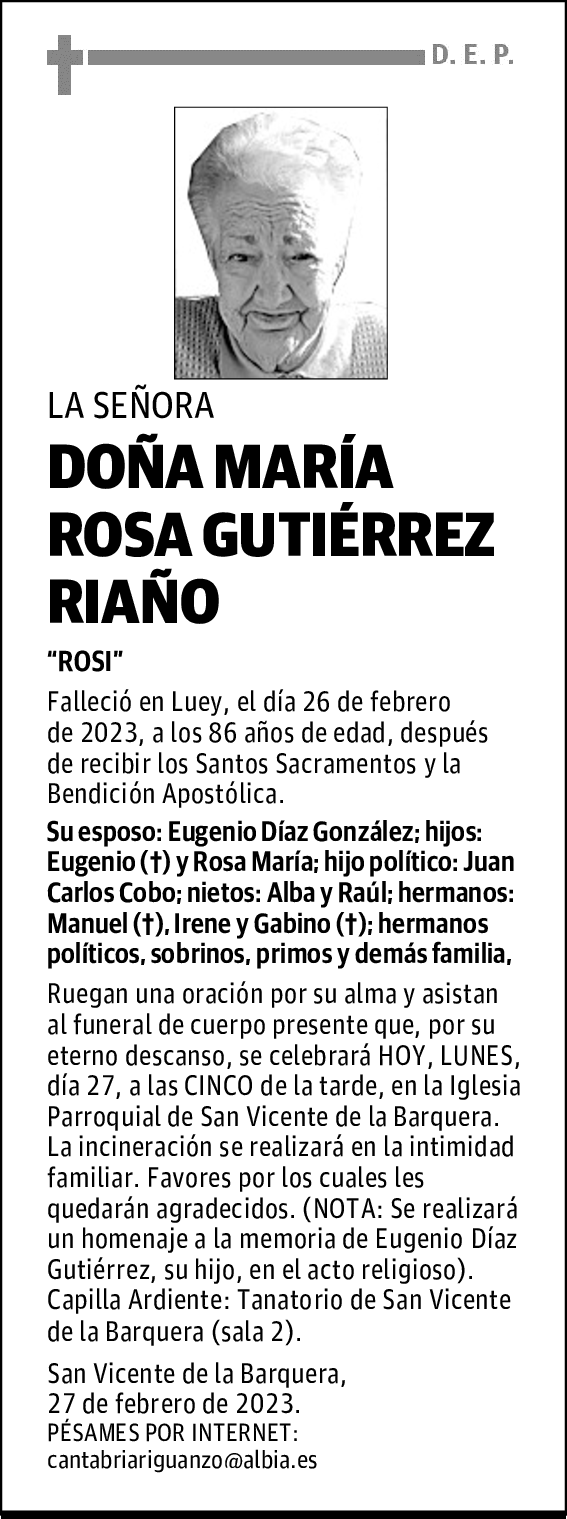DOÑA MARÍA ROSA GUTIÉRREZ RIAÑO