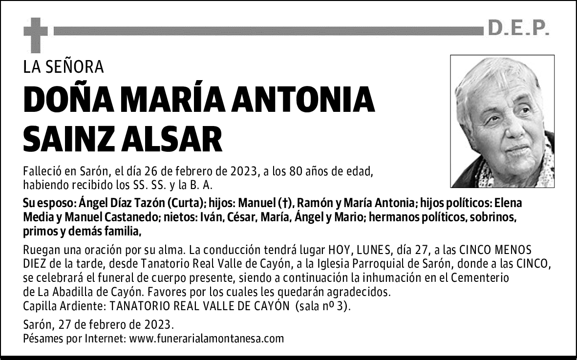 DOÑA MARÍA ANTONIA SAINZ ALSAR