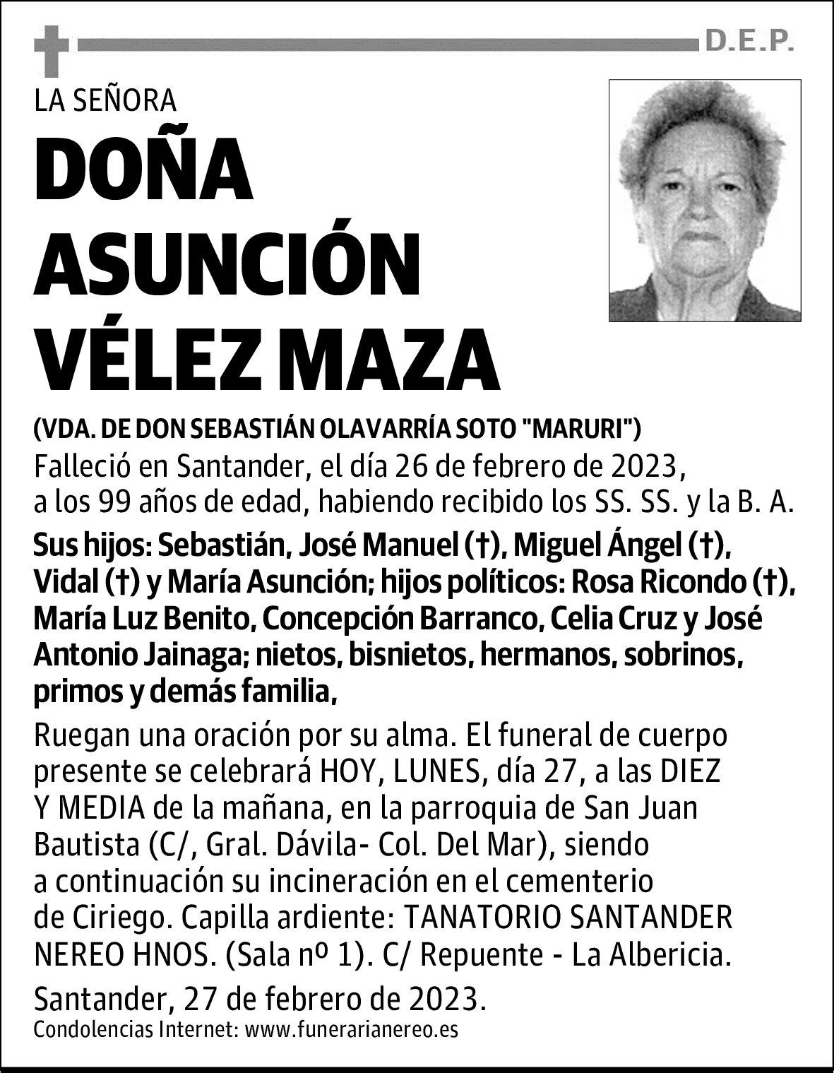 DOÑA ASUNCIÓN VÉLEZ MAZA