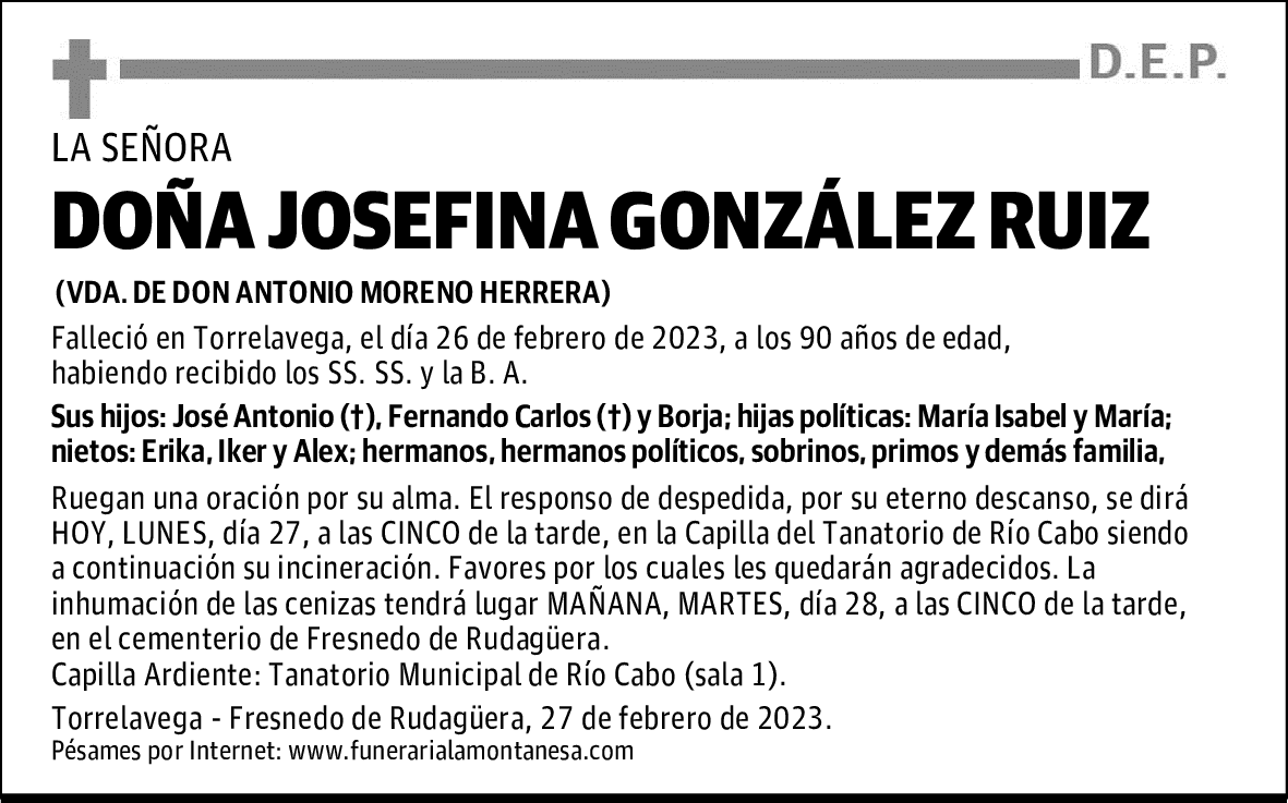 DOÑA JOSEFINA GONZÁLEZ RUIZ