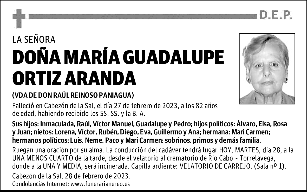 DOÑA MARÍA GUADALUPE ORTIZ ARANDA