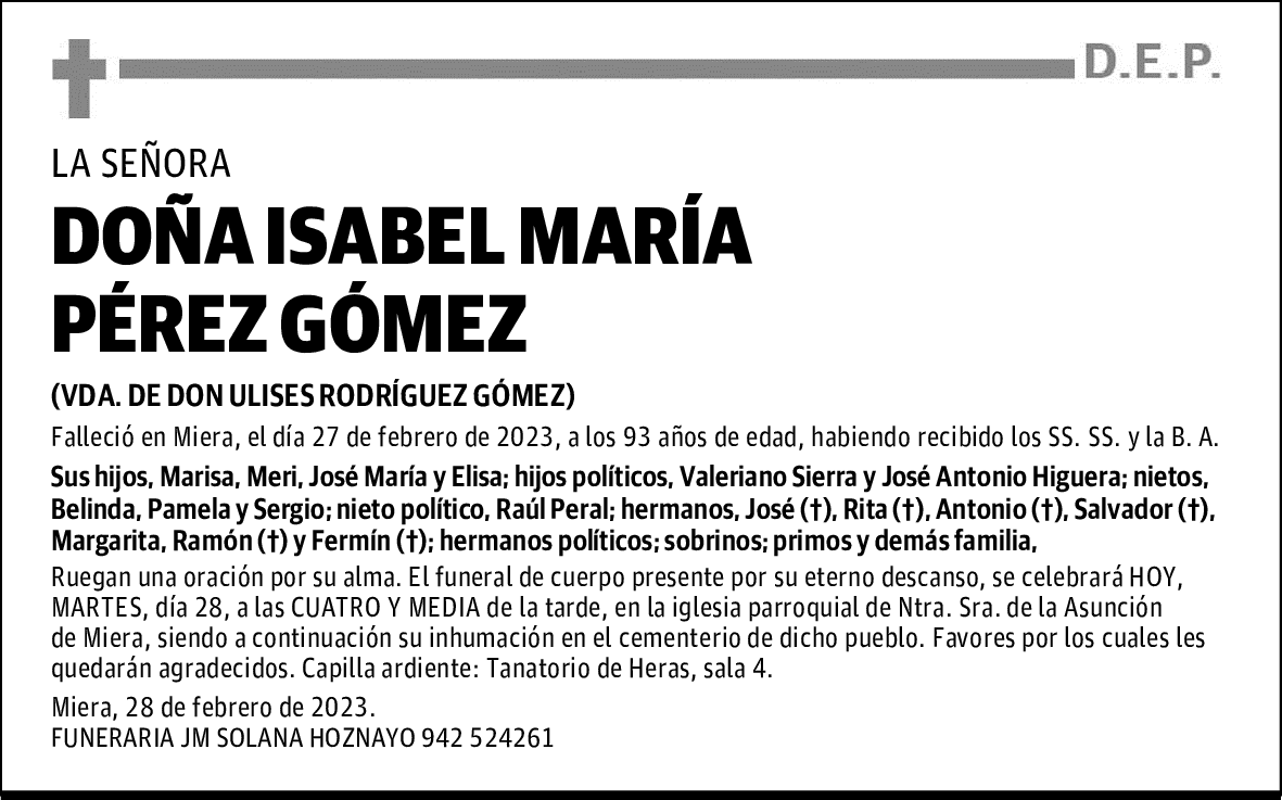 DOÑA ISABEL MARÍA PÉREZ GÓMEZ