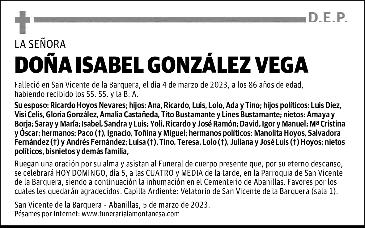 DOÑA ISABEL GONZÁLEZ VEGA