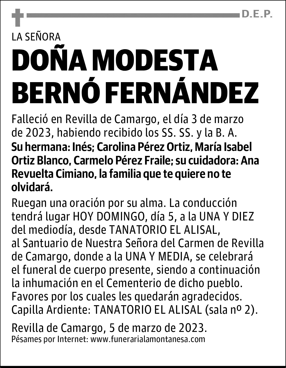 DOÑA MODESTA BERNÓ FERNÁNDEZ