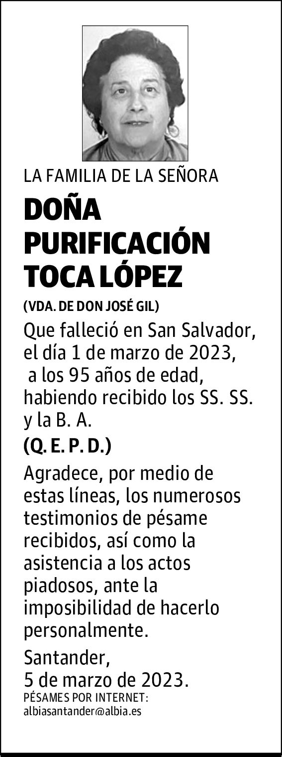 DOÑA PURIFICACIÓN TOCA LÓPEZ
