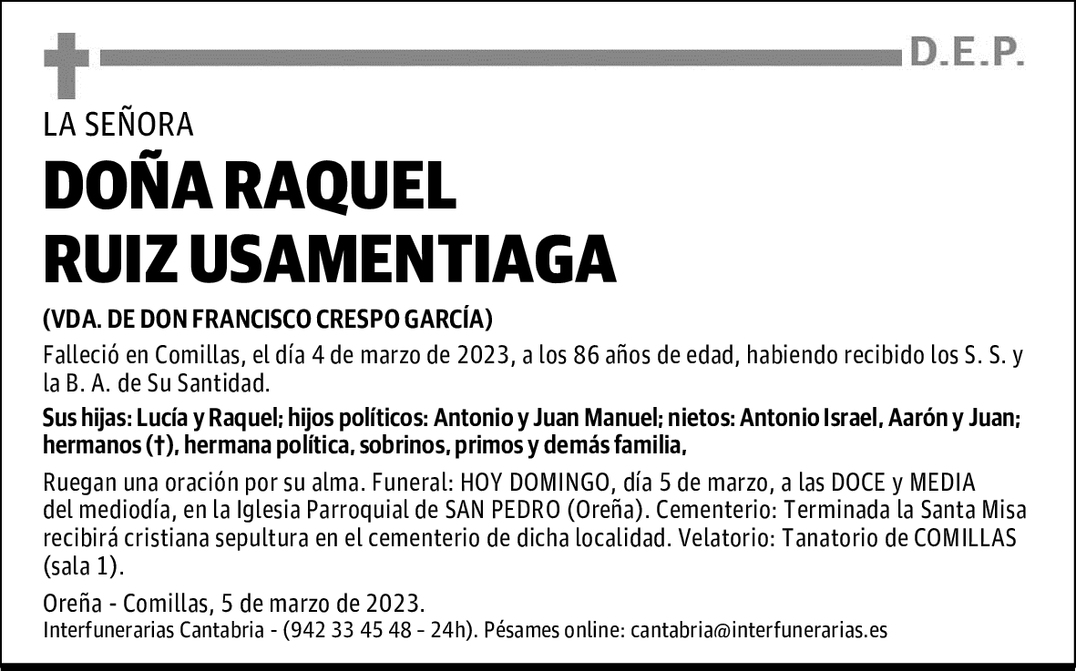 DOÑA RAQUEL RUIZ USAMENTIAGA