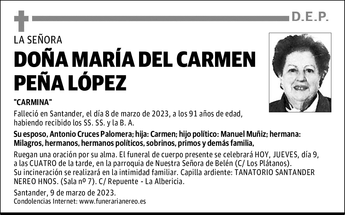 DOÑA MARÍA DEL CARMEN PEÑA LÓPEZ
