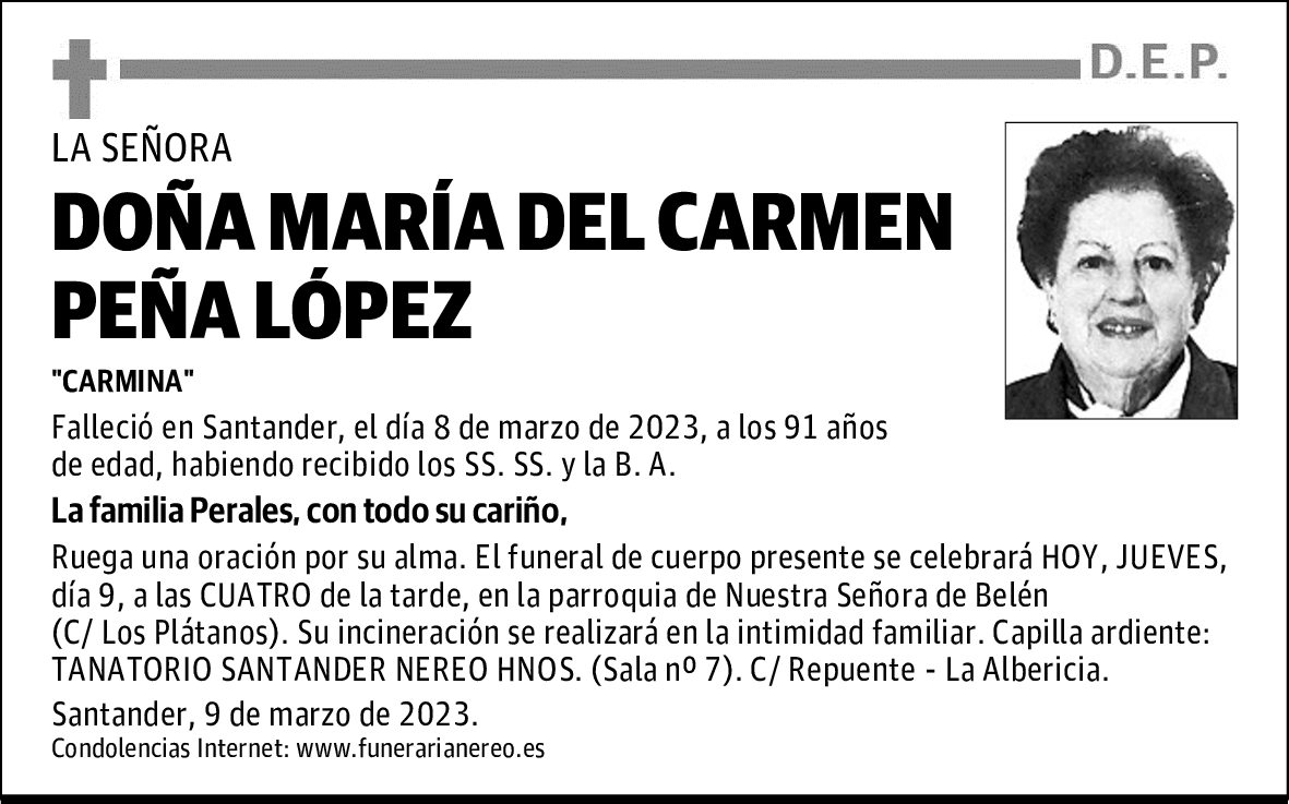 DOÑA MARÍA DEL CARMEN PEÑA LÓPEZ