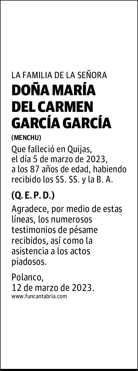 DOÑA MARÍA DEL CARMEN GARCÍA GARCÍA