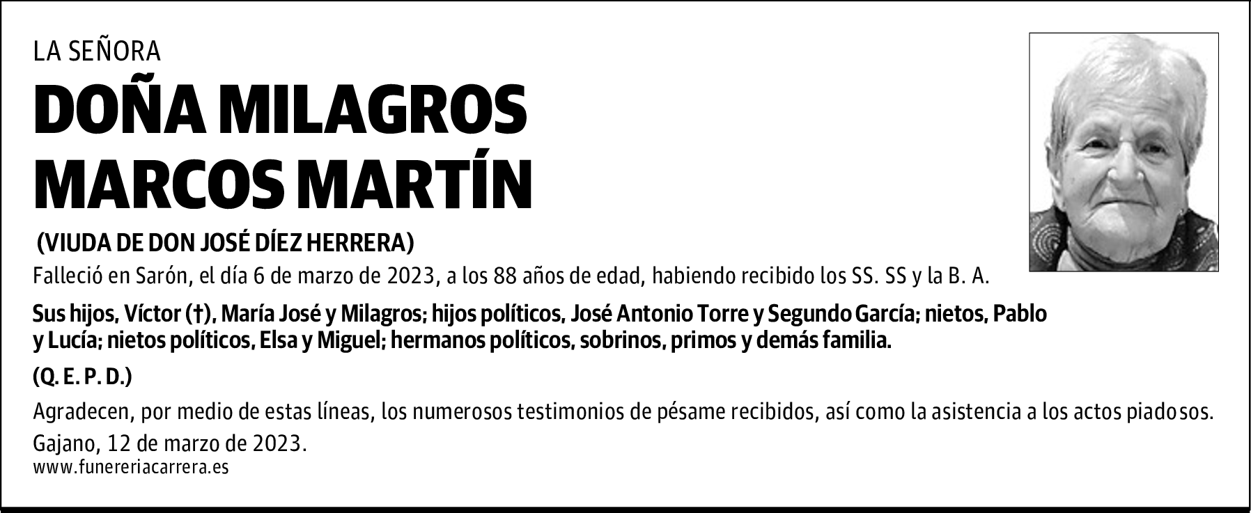 DOÑA MILAGROS MARCOS MARTÍN