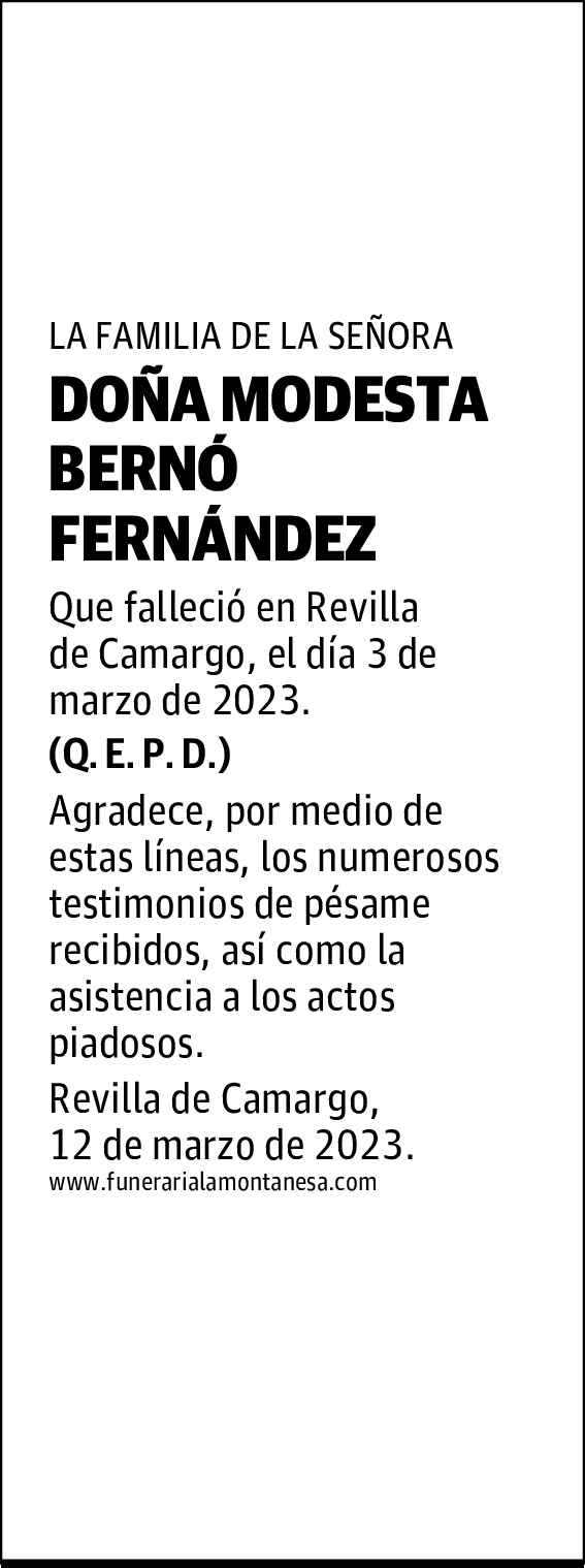 DOÑA MODESTA BERNÓ FERNÁNDEZ