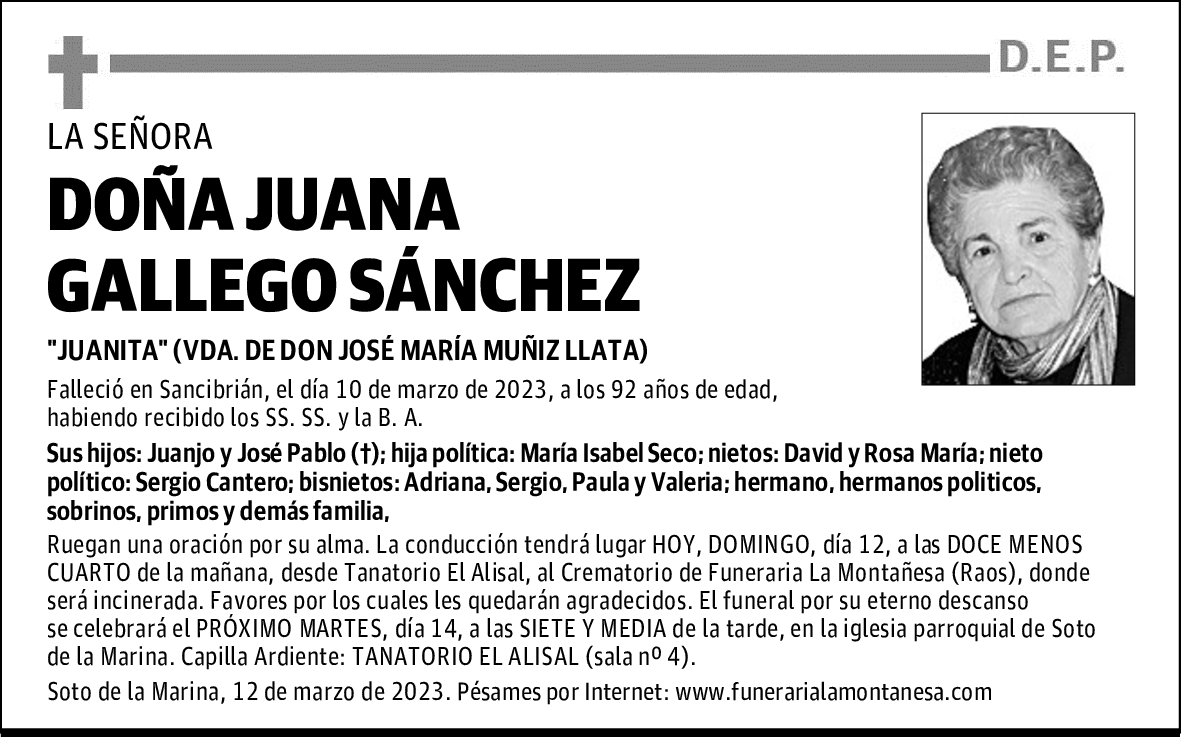DOÑA JUANA GALLEGO SÁNCHEZ