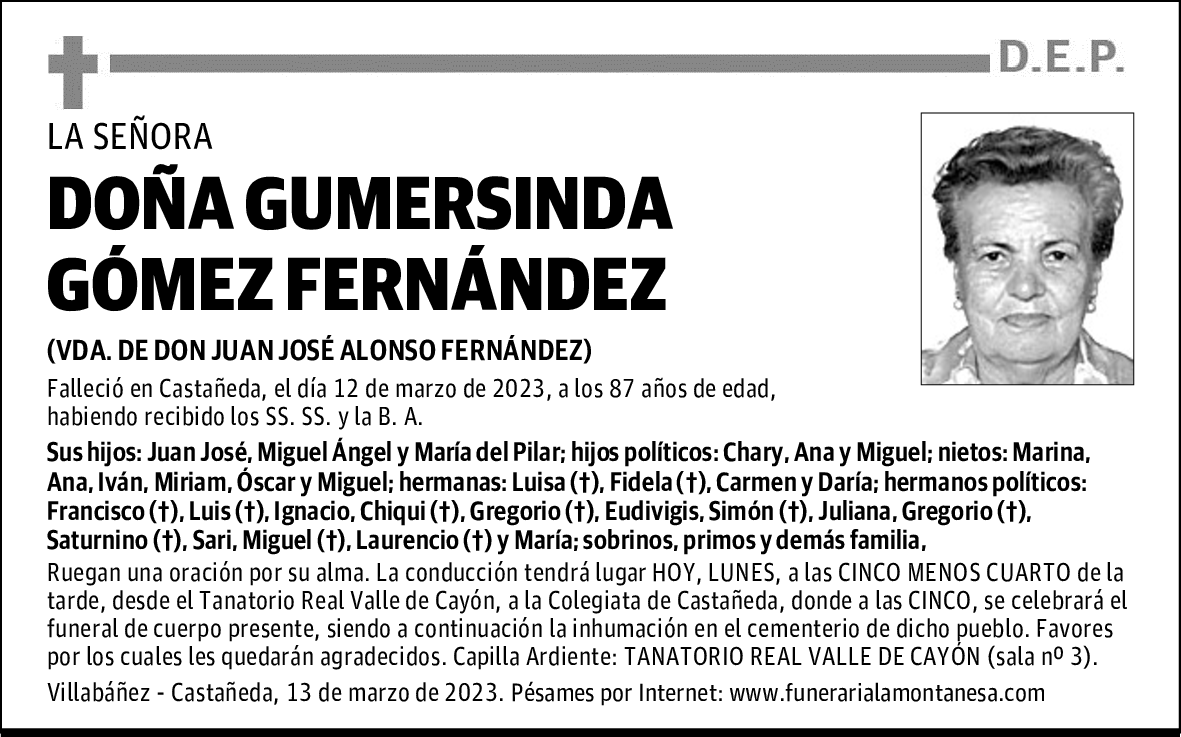 DOÑA GUMERSINDA GÓMEZ FERNÁNDEZ