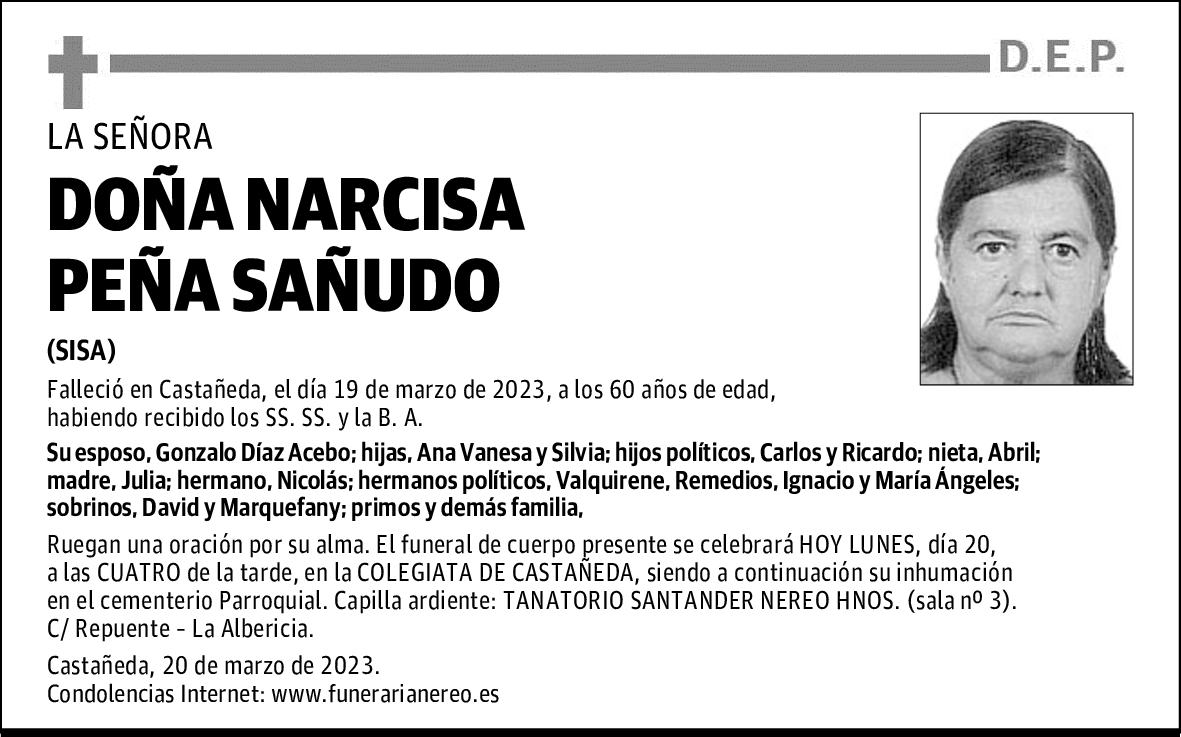 DOÑA NARCISA PEÑA SAÑUDO