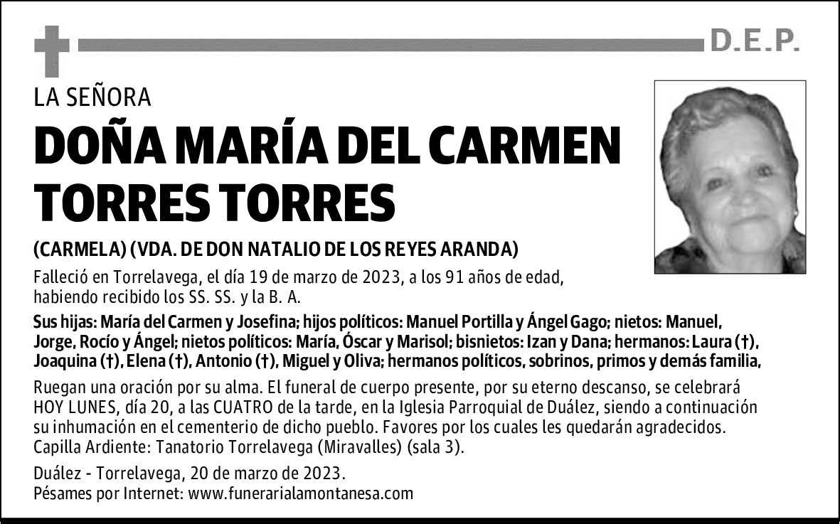 DOÑA MARÍA DEL CARMEN TORRES TORRES