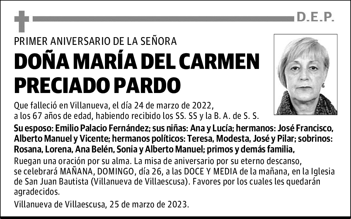 DOÑA MARÍA DEL CARMEN PRECIADO PARDO