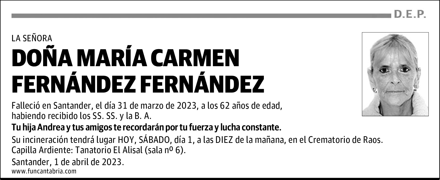DOÑA MARÍA CARMEN FERNÁNDEZ FERNÁNDEZ