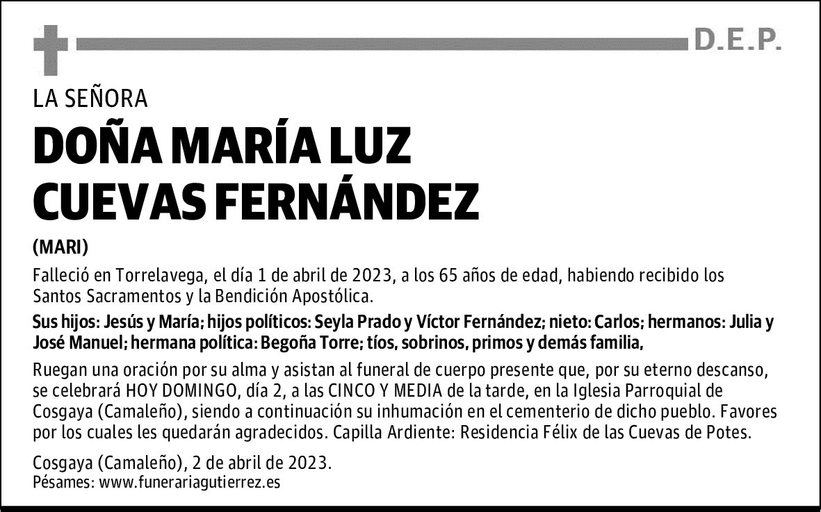 DOÑA MARÍA LUZ CUEVAS FERNÁNDEZ