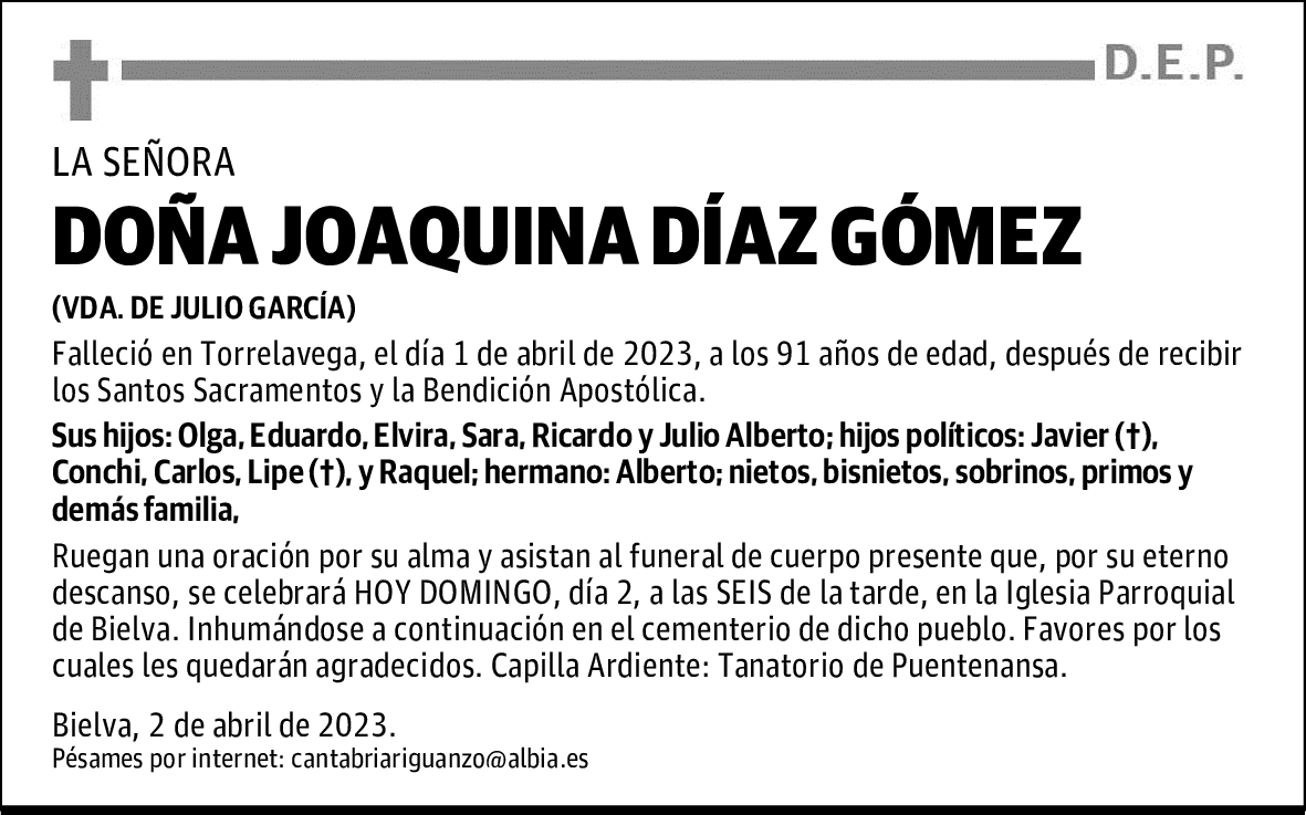 DOÑA JOAQUINA DÍAZ GÓMEZ