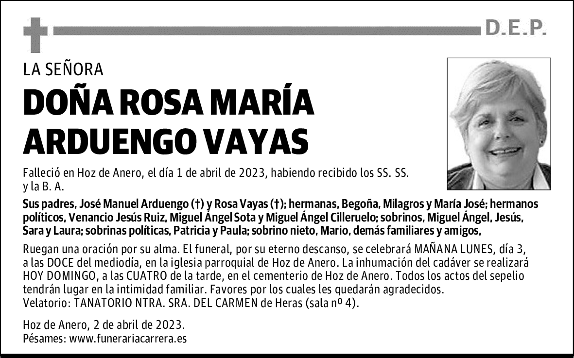 DOÑA ROSA MARÍA ARDUENGO VAYAS