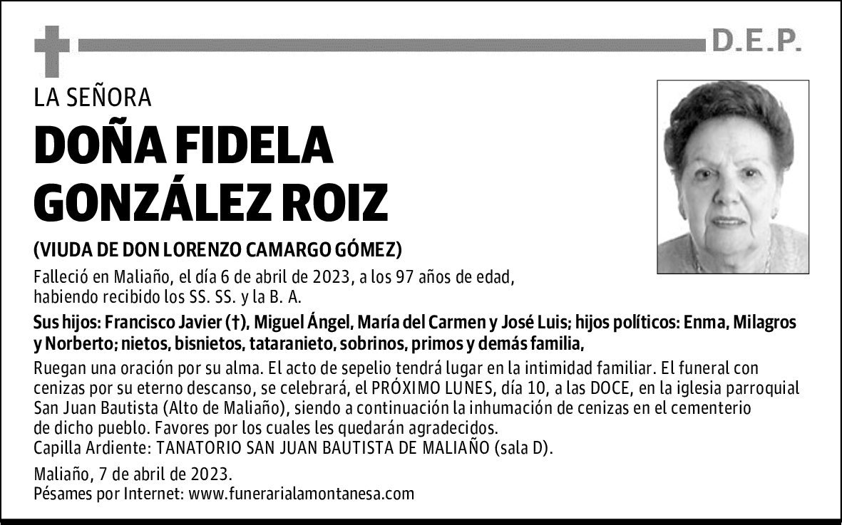 DOÑA FIDELA GONZÁLEZ ROIZ