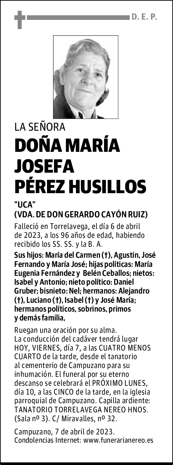 DOÑA MARÍA JOSEFA PÉREZ HUSILLOS