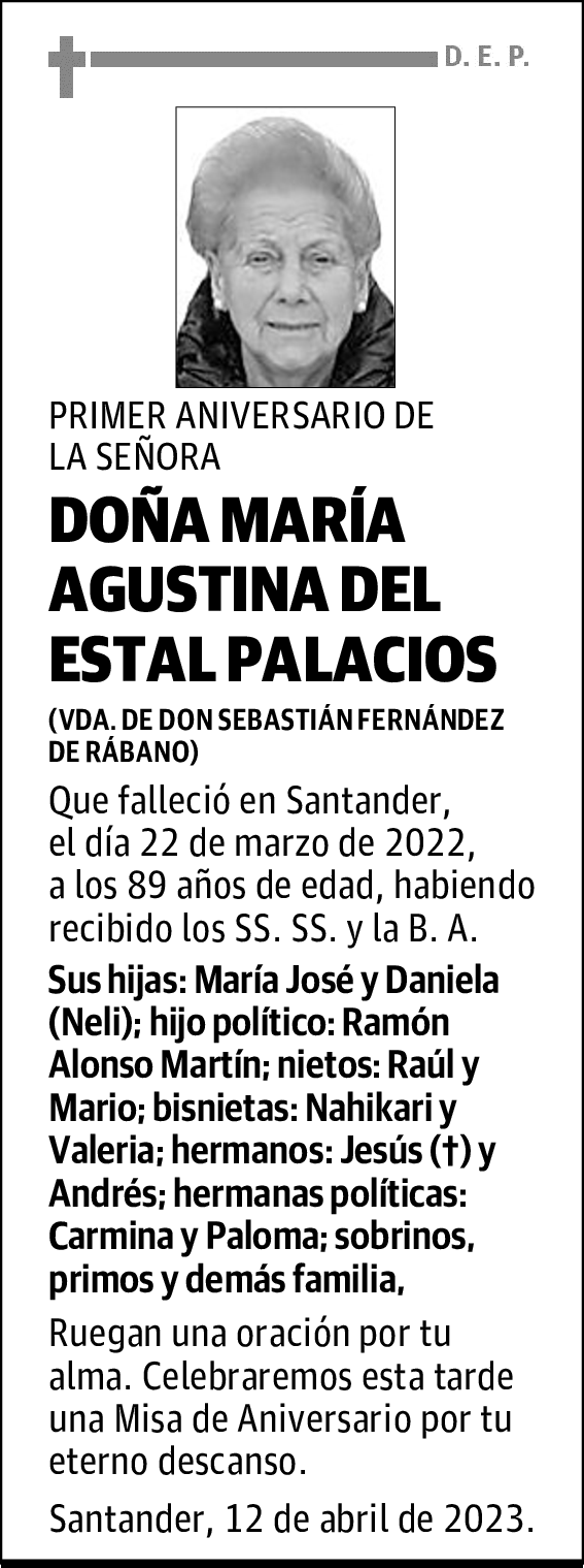 DOÑA MARÍA AGUSTINA DEL ESTAL PALACIOS