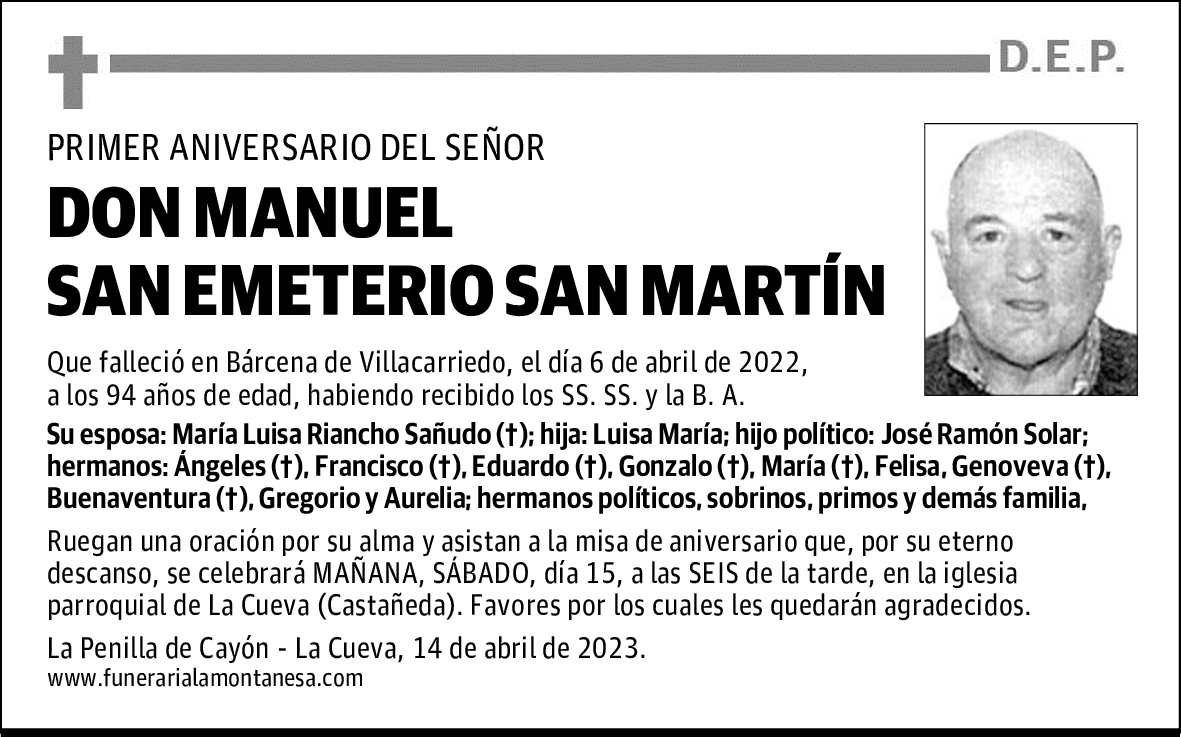 DON MANUEL SAN EMETERIO SAN MARTÍN