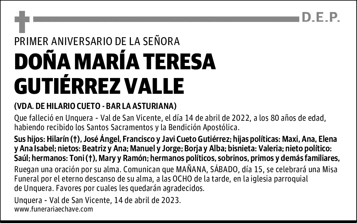 DOÑA MARÍA TERESA GUTIÉRREZ VALLE