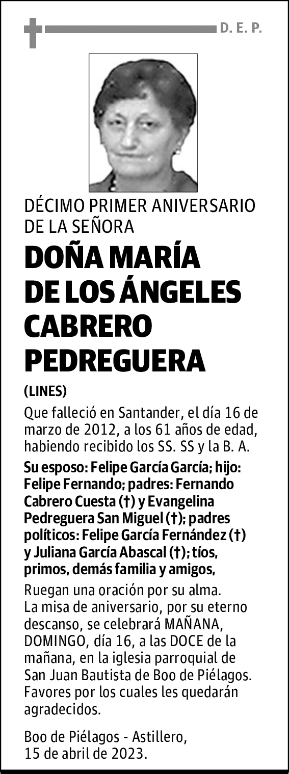 DOÑA MARÍA DE LOS ÁNGELES CABRERO PEDREGUERA