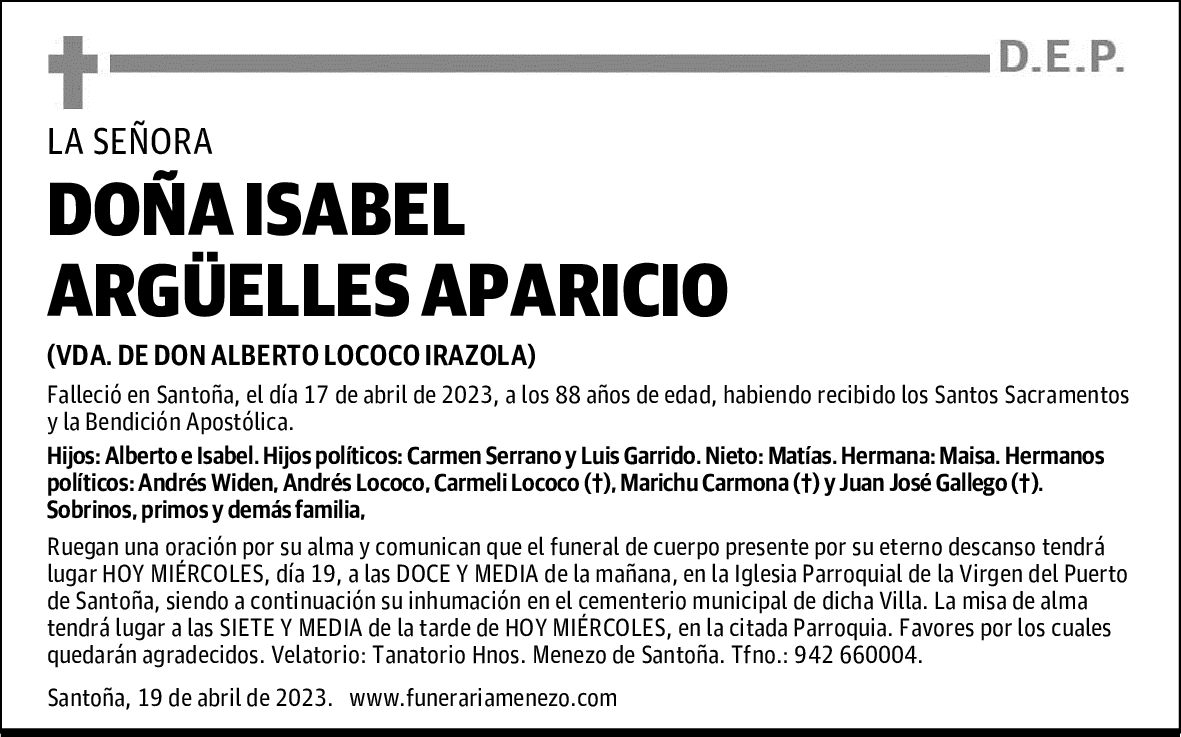 DOÑA ISABEL ARGÜELLES APARICIO