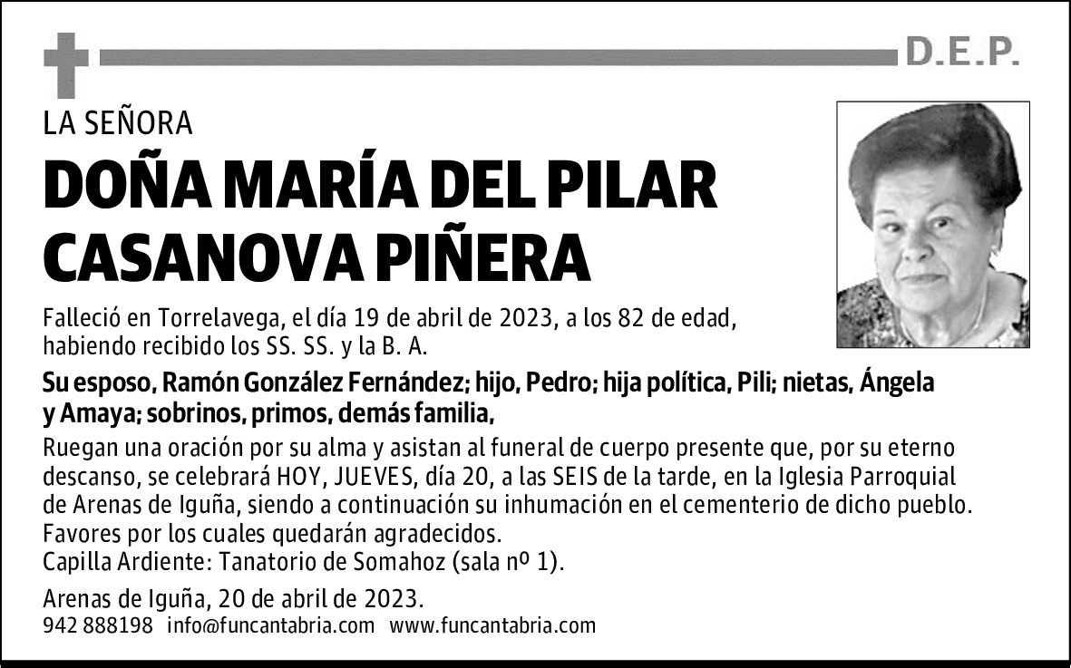 DOÑA MARÍA DEL PILAR CASANOVA PIÑERA