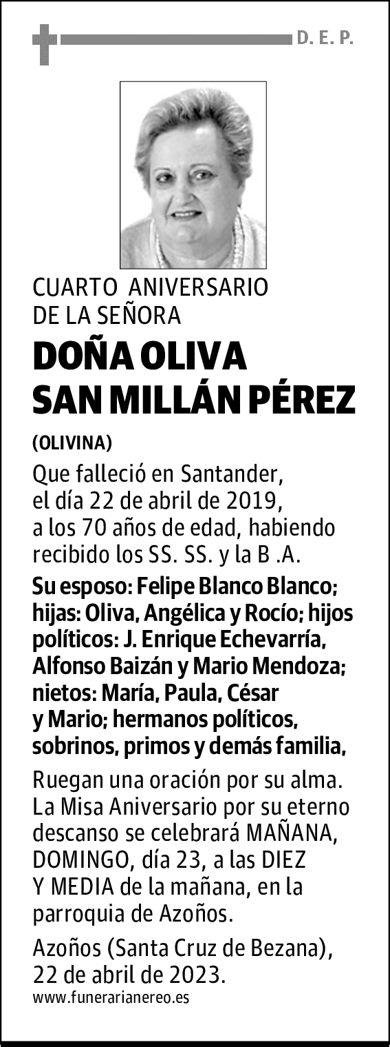DOÑA OLIVA SAN MILLÁN PÉREZ