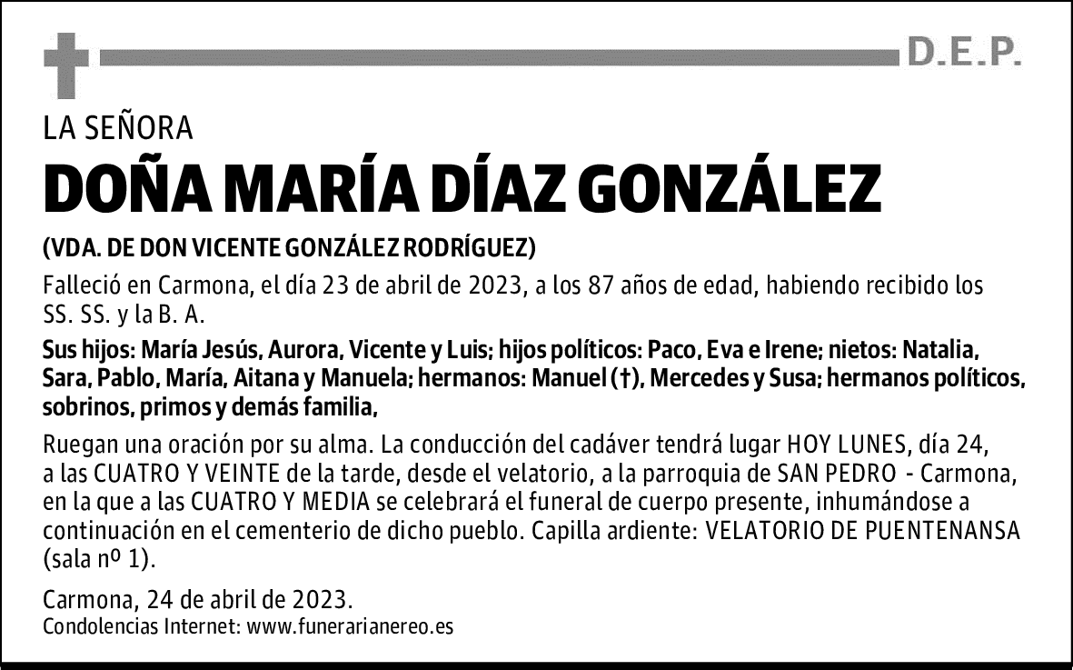 DOÑA MARÍA DÍAZ GONZÁLEZ