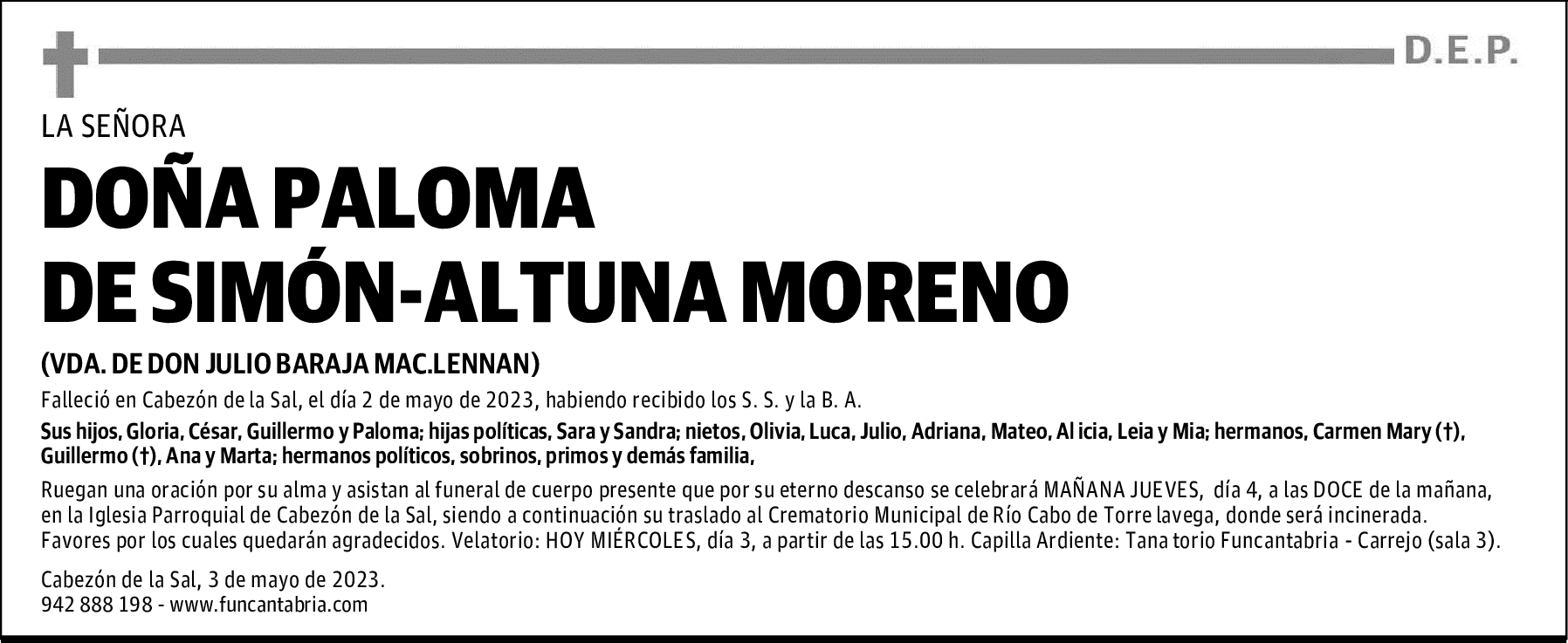 DOÑA PALOMA DE SIMÓN-ALTUNA MORENO